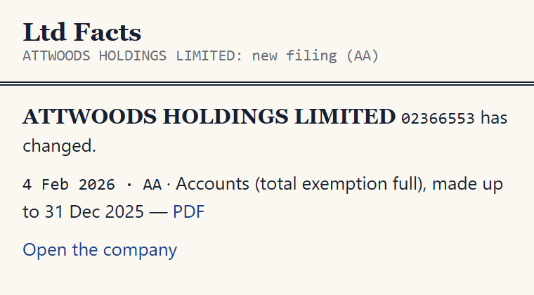 An alert email listing a new filing with a PDF link